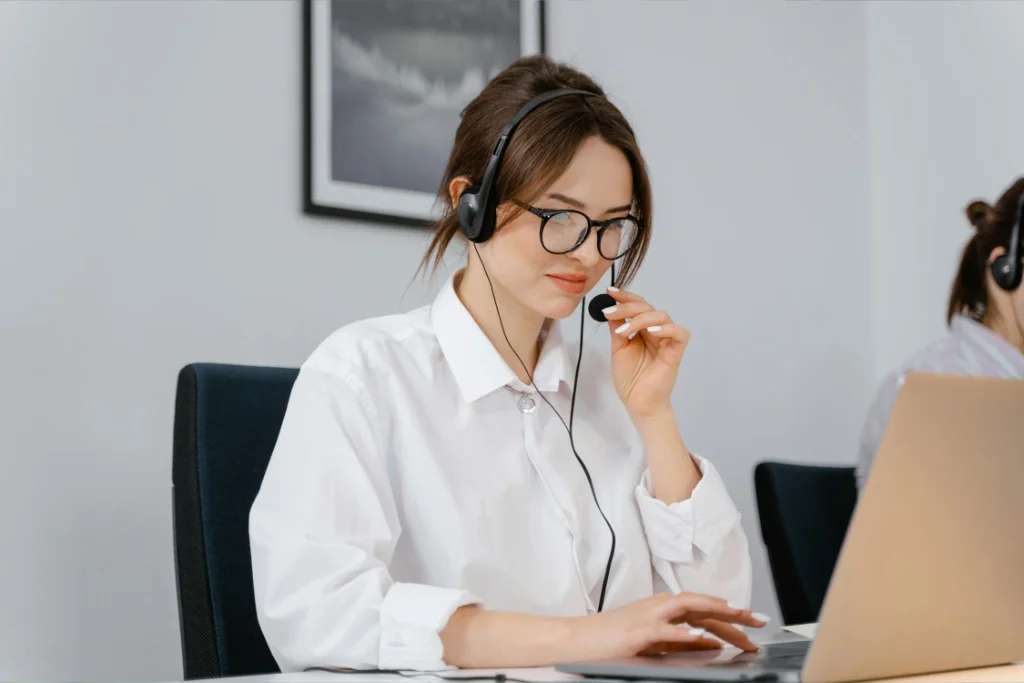 Customer service professional wearing a headset
